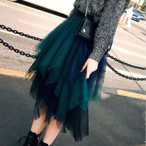 Skirts Women Colorful Patchwork Mesh Irregular High Quality Womens Long High Waist Korean Elegant Leisure All-match Female Skirt
