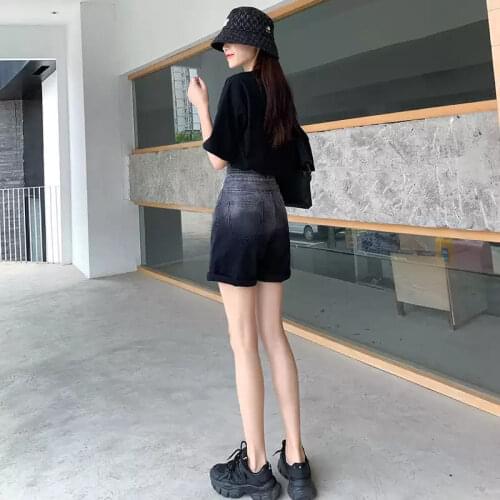 High waist gradient denim shorts womens summer thin 2021 new straight loose A hot pants