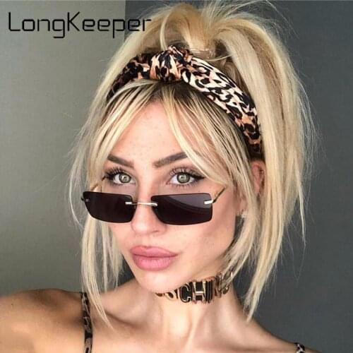 LongKeeper Small Rectangle Sunglasses Women 2021 Fashion Square Rimless Sun Glasses Ladies Vintage Gradient Shades Gafas De Sol