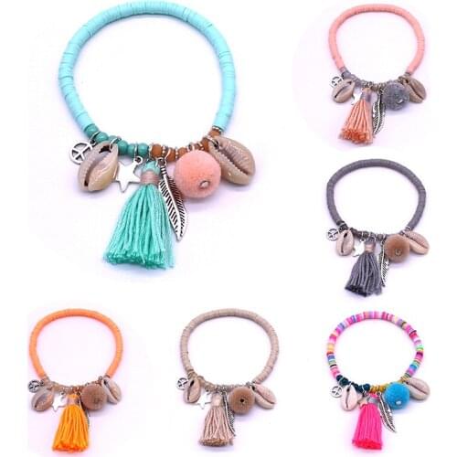 Beaded bracelet charm crystal beads hair ball shell star bracelet bohemian handmade beaded bracelets for women jewelry