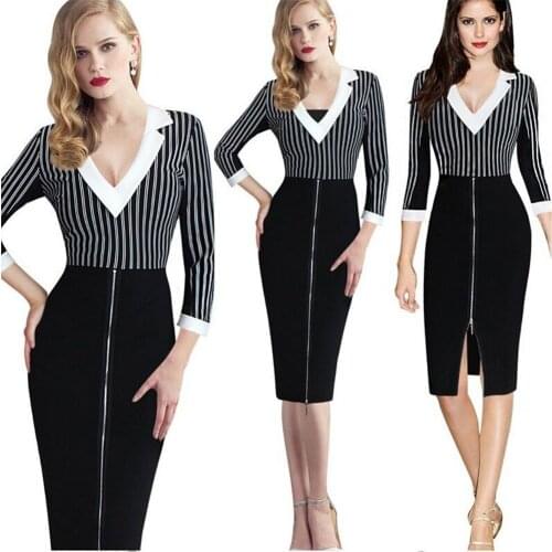 Womens dress 7 / 4 sleeve wrap hip professional womens deep V-neck hot sale Victoria color matching