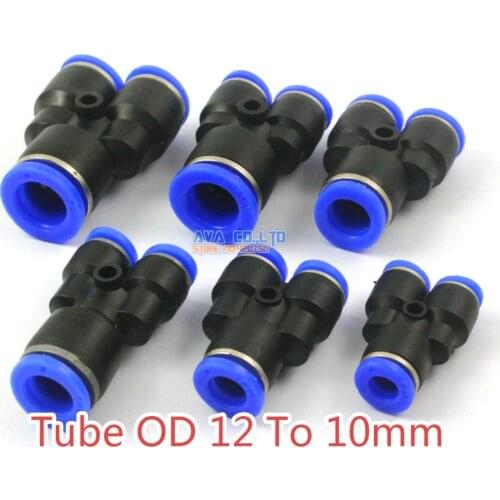 10 Pieces Pneumatic Y Reduced Union Tube OD 12 To 10mm Air Push In To Connect Fitting One Touch Quick Release Fitting
