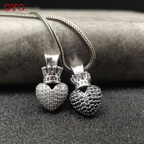 100% s925 Silver 2021 Trend Temperament Love Crown Personality Inlaid Zircon Peach Heart Pendant for Man and Woman New