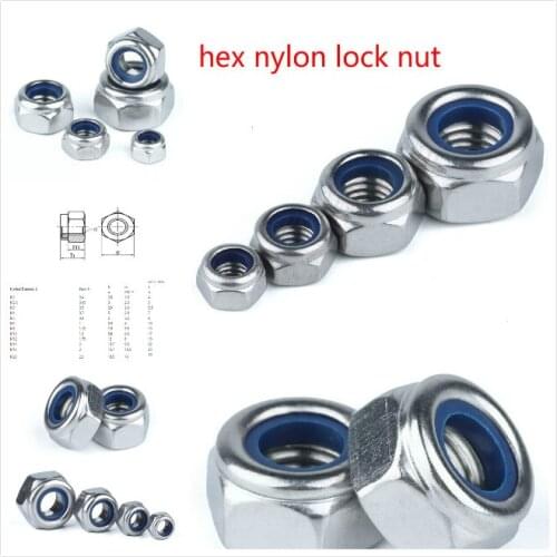 2/5/10/25pcs M2 M2.5 M3 M4 M5 M6 M8 M10 M12 M14 304 Stainless Steel Black Hex Nylon Insert Lock Nut Self-locking Nylock Nut Lock