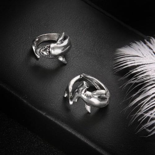 2pcs Domineering Sharks Rings For Women Men Teens Retro Vintage Hammerhead Shark Tiger Shark Adjustable Rings Fashion Jewelry