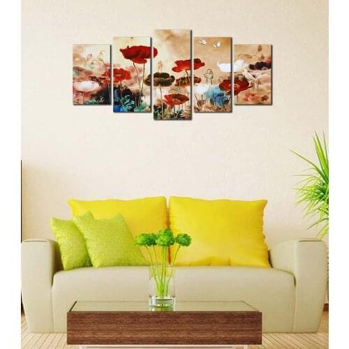 No Framed Contemporary Flowers Artwork Colorful 5 Pcs Canvas Picture Canvas Print Wall Art Painting Wall Decor for Living Room