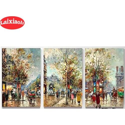 5D DIY Diamond Painting city street Full Square Round Drill Embroidery Cross Stitch 5D 3 pcs people landscape Home Decor mosaic