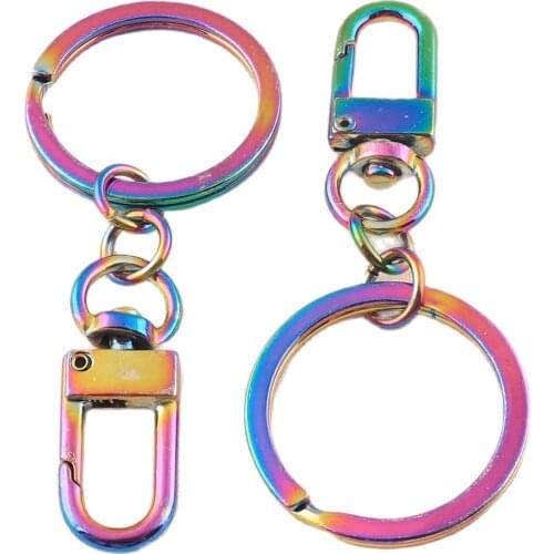 6 pcs swivel clasp hook lobster claws with keychain rainbow metal snap hook key ring for bags accessories tools decoration DIY
