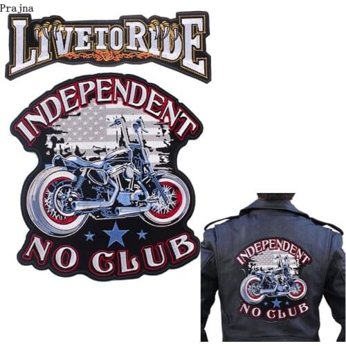 Prajna Big Biker Punk Motorcycle Patches Eagle Paw Live To Ride Embroidered Patches For Clothing Badges On Jacket Applique DIY