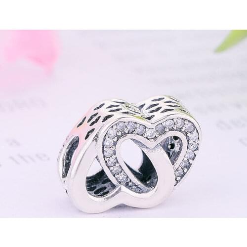 925 Sterling Silver Connect Heart Zircon Bead Fit Original Pan Charm Bracelet Necklace Women Jewelry Wedding Making Berloque