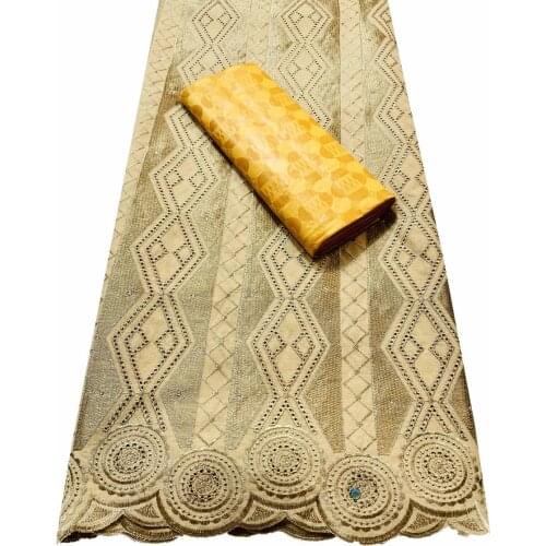 Guinea Bazin Rihce Brode Fabric With 100% Cotton Swiss Lace Fabric Femme Robe Bazin Riche Brode Fabric 2.5+2.5 Yards/Set YKM109