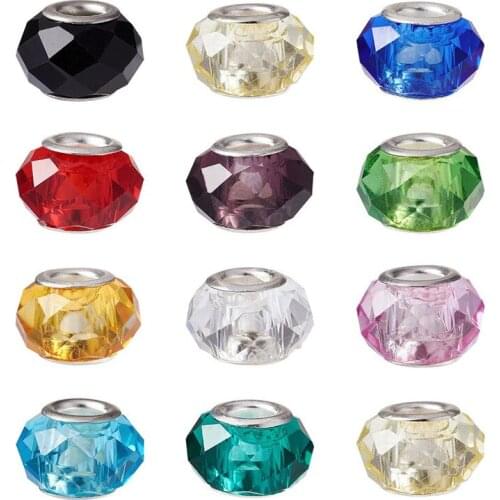 20pcs New Silver Color Cut Faceted 5mm Big Hole Glass Beads Fit European Bracelet Snake Chain DIY for Jewelry Making Accessories