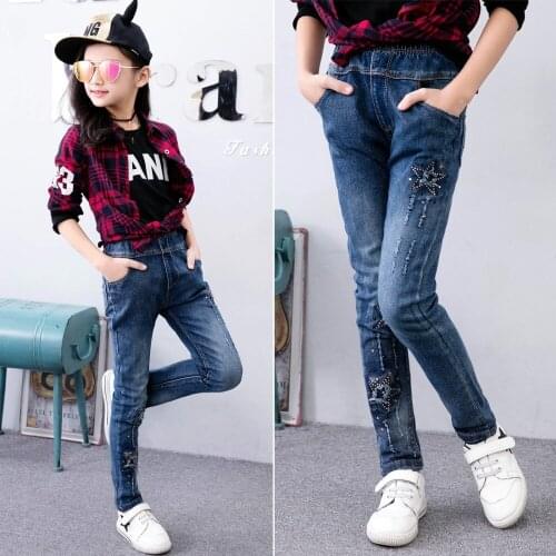 New Spring Autumn Baby Kids Girls Jeans Pants Girls star Casual Skinny Girls Denim Trousers Elastic Waist Jeans 4-12Y