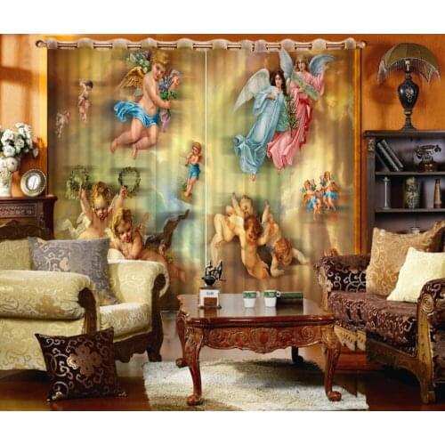 Europe curtains Window Blackout Luxury 3D Curtains set For Bed room Living room Office Hotel Home angel curtains