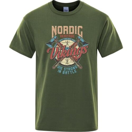 Nordic Heritage-Vikings Movie Printing Tops Men Brand Breathable Tee Clothes Fashion Casual Loose T-Shirts O-Neck Male T-Shirt