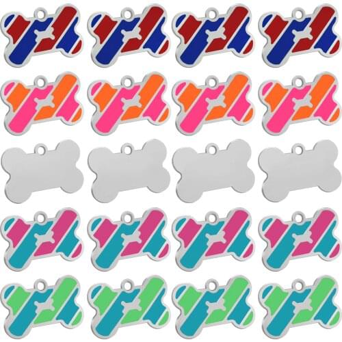 20pcs/lot Dog ID Tag Bone Shape Pet Name Tags Anti-lost Dogs Nameplate Tags Pendant For Collar Dog Accessories Wholesale