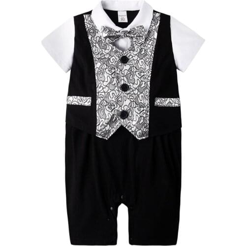IYEAL Gentleman Baby Rompers Newborn Boy Clothes Jumpsuit Overalls Infant Cotton Outfits with Bow Tie Kids Toddler Costume