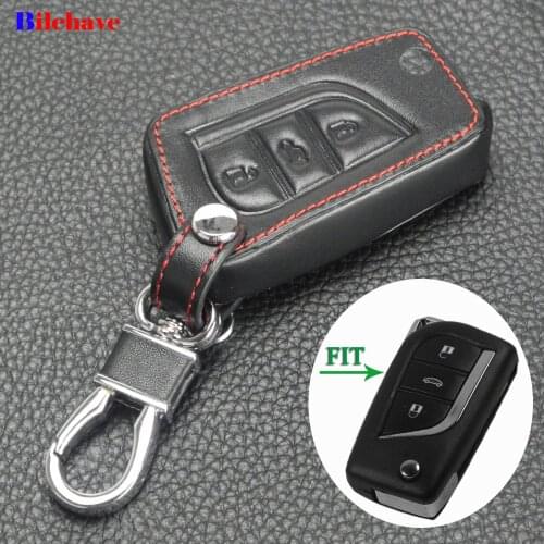 Bilchave 3 Buttons Hand-stitched leather Remote Car Case Cover Fob For Toyota Corolla Prado REIZ Crown RAV4 Keychain