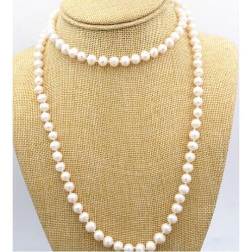 Beautiful! 8-9mm White Akoya Freshwater Cultured Pearl Necklace 50inch
