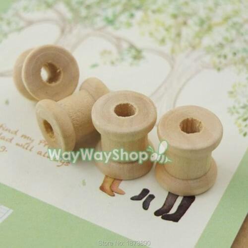 50 100 200 PCS Wooden Sewing Ribbon Thread Spools Empty Round Wood Sew Natural Cylinder Craft Ends Lace 2 Size Choice