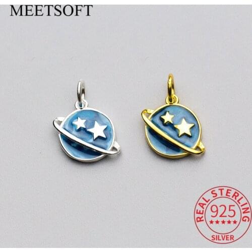 MEETSOFT Office S925 Sterling Silver Blue Plant and Stars chic Charms DIY Handmade Jewelry Necklace Deocration Accessory