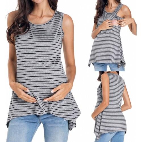 Fashion Summer Maternity Clothes For Pregnant Women Pregnant Stripe Maternity Clothes Nursing Breastfeeding Vest Top Blouse