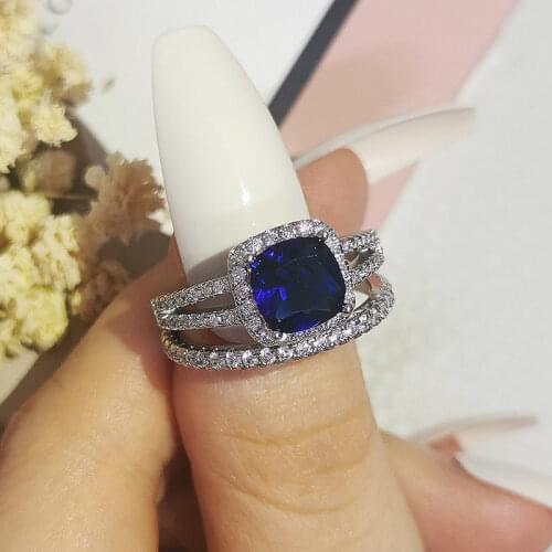 925 sterling silver wedding Rings set 3 in 1 band ring for Women engagement bridal fashion jewelry finger moonso R4627-blue