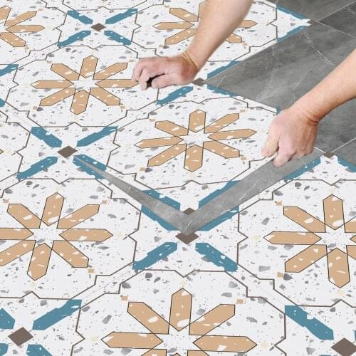 Tile Wallpaper Stickers Waterproof Non-slip PVC Bathroom Kitchen Self-adhesive Flowers Creative DIY Floor Stickers