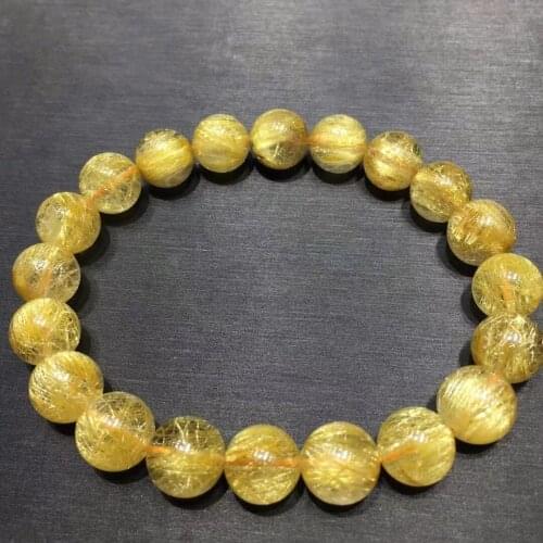 Genuine Natural Gold Rutilated Quartz Titanium Bracelet 9.5mm Woman Men Clear Round Beads Jewelry From Brazil AAAAAAA