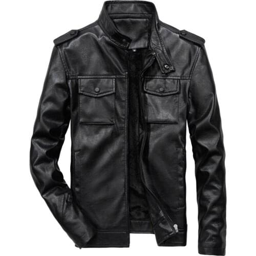 New quality mens leather jacket motorcycle PU leather jacket solid color multi-pocket large size coat M-6XL