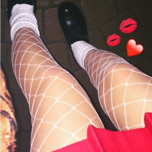 2018 new harajuku punk rock sexy hiphop fashion cute kawaii style black and white large mesh pantyhose plaid fishnet stockings