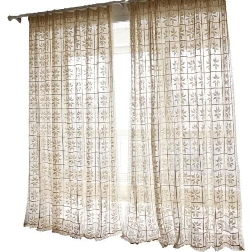 New Cotton Hemp Curtains Tulles Voiles for Bedroom Cotton Hollow Maple Leaf Crochet Knitted Curtain Drapes for Livingroom