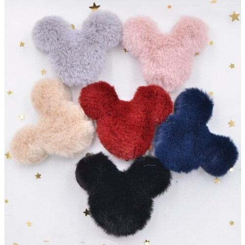 Wholesale 55mm Soft Plush Rabbit Hair Mouse Head Appliques for Clothing Sewing Patches DIY Hair Clips Bow Headdress Decor S72