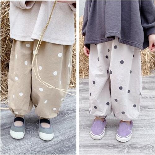 2 3 4 5 6 7 Years Baby Girl Trousers Casual Loose Dot Cotton Pants For Girl Toddler Kids Harem Pants 2020 Autumn New Arrival