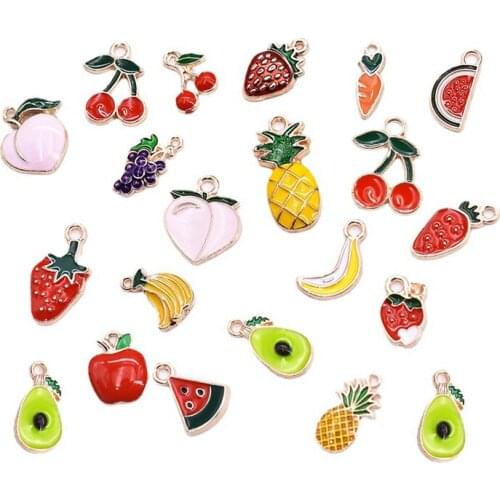 Mixed 10pcs/lot Enamel Cherry Pineapple Watermelon Avocado Charms Neacklace DIY Earrings Girl Fruit Serise Charm Jewelry Making
