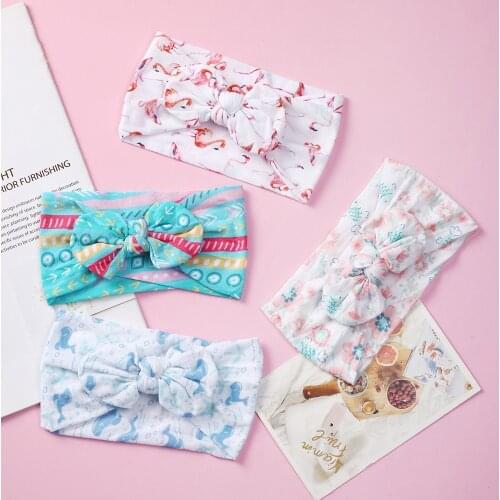 Bohemian Printed Baby Headband Soft Bowknot Children Headwraps Summer Girls Traceless Turban Stretchy Hairband Photo Props