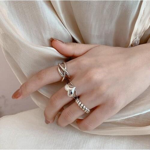 925 Sterling Silver Minimalism Cross Knot Thai Adjustable Silver Ring Opening Finger Rings For Women Men Party Jewelry Gifts