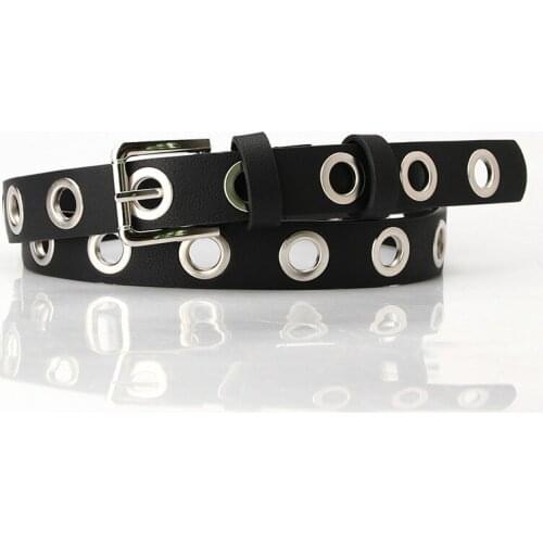 Harajuku Faux Leather Belt Women Summer Trendy Thin Belt Decorative Many Metal Hole Buckle Adult Vintage Korean 2020