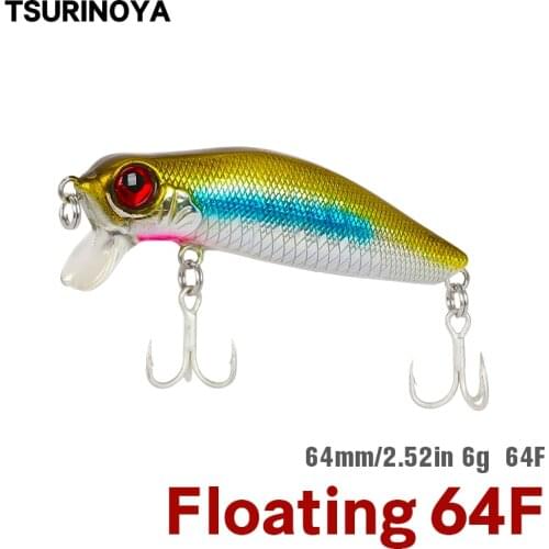 TSURINOYA Minnow Fishing Lure Tungsten weight system 64F DW71 64mm 6g Floating Shallow Range Seabass Wobbler Crank bait
