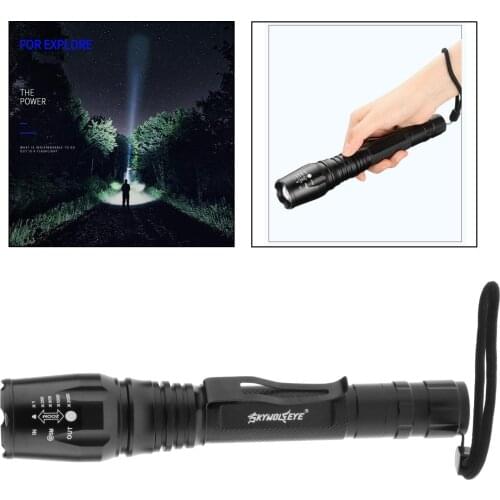 LED Tactical Flashlight 5 Modes, Waterproof, Zoomable, Solid Handheld Light Torch with Lanyard, Belt Clip for Biking Camping