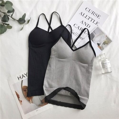 Camisole Tops Solid Slim Summer 2021 Vest Singlet Crop Top Sexy Women Built In Bra Padded Tank Top Female Breathable Fitness