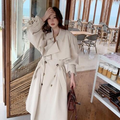 Korean Long Loose Coat Female WomenS Jackets Spring 2021 Trench Coat For Women Double Breasted Cloak Female Solid Trench Coat