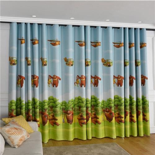 Cartoon Boys Girls Bedroom Blackout Curtains Kids Living Room Cute Little Bear Print Tulle Curtain Children Window Curtains
