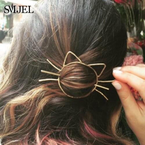 Ladies Geometric Meow Cat Pierced Hair Clip Cute Metallic Slide Comb Hairpin Shawl Pin Brooch Styling Ponytail accessories