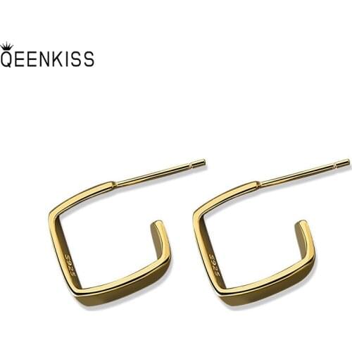 QEENKISS EG6114 2021Fine Jewelry Wholesale Fashion Woman Girl Birthday Wedding Gift Square 18KT Gold White Gold Stud Earrings