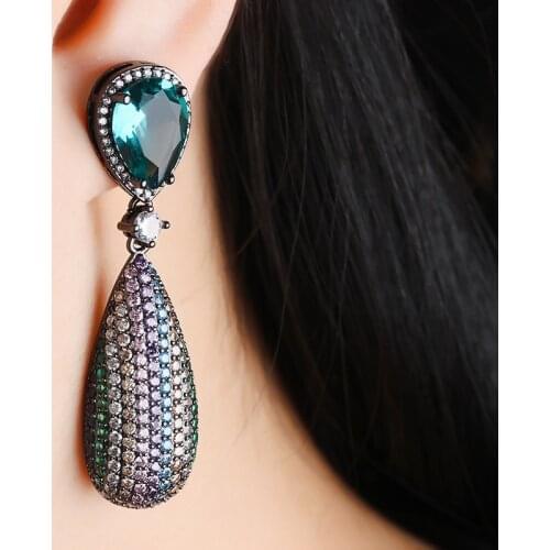 2019 Hot Trendy Copper Colorful AAA Cubic Zirconia Water Drop Geometric Trendy Dangle Earrings Women Earrings Free Drop Shipping