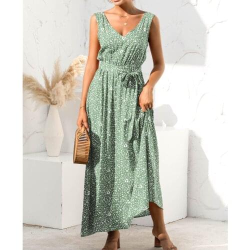 Leopard Print Boho Long Vest Dress Women Summer V Neck Casual Sleeveless Beach Holiday Maxi Dresses Plus Size Sashes Lace Up