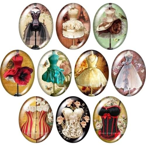TB0048 Beauty Vintage Dress Lady 13x18mm/18x25mm/30x40mm mixed Oval photo glass cabochon demo flat back Jewelry findings