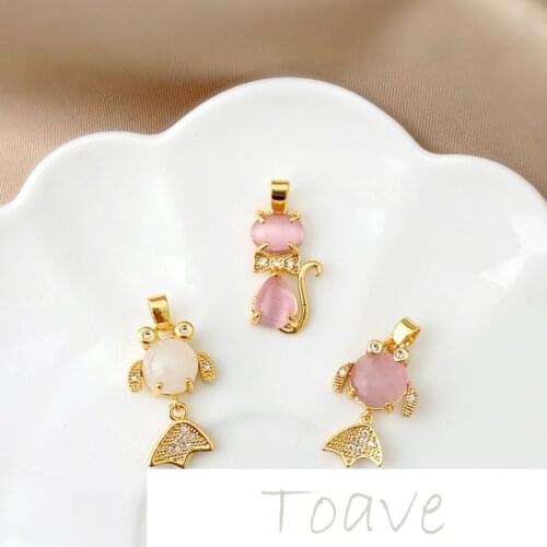 18K bag golden cat eye stone advanced taste three-dimensional goldfish cat pendant DIY earring necklace accessories material