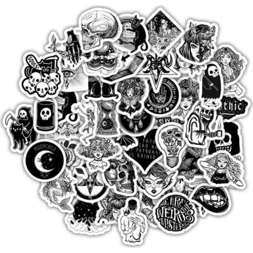 10/30/50PCS Cartoon Black and White Horror Gothic Diary Graffiti Suitcase Skateboard Guitar Toy Decoration Sticker Wholesale